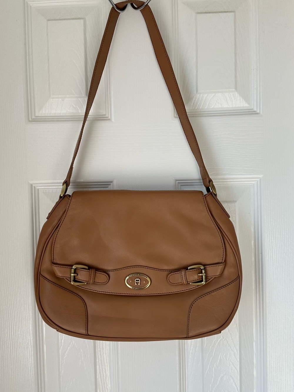 Etienne Aigner Camel Brown Leather Shoulder Bag